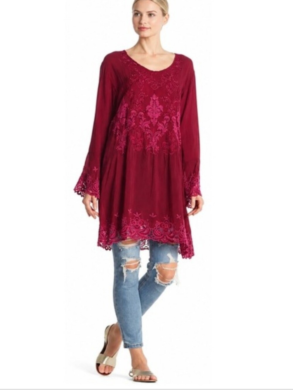 Johnny Was Robin Berry Plum Amilia Vneck Tunnic Small